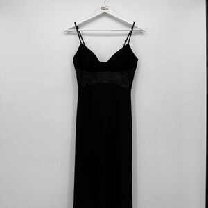 De Laru Black Long Formal Dress Satin Tie Bow Size 3/4 Y2k